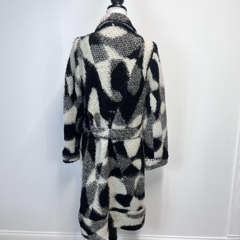 Anna Sui Coat sz Large Black White Mohair Wool Fuzzy Pockets Boho Long Boutique - Picture 6 of 7